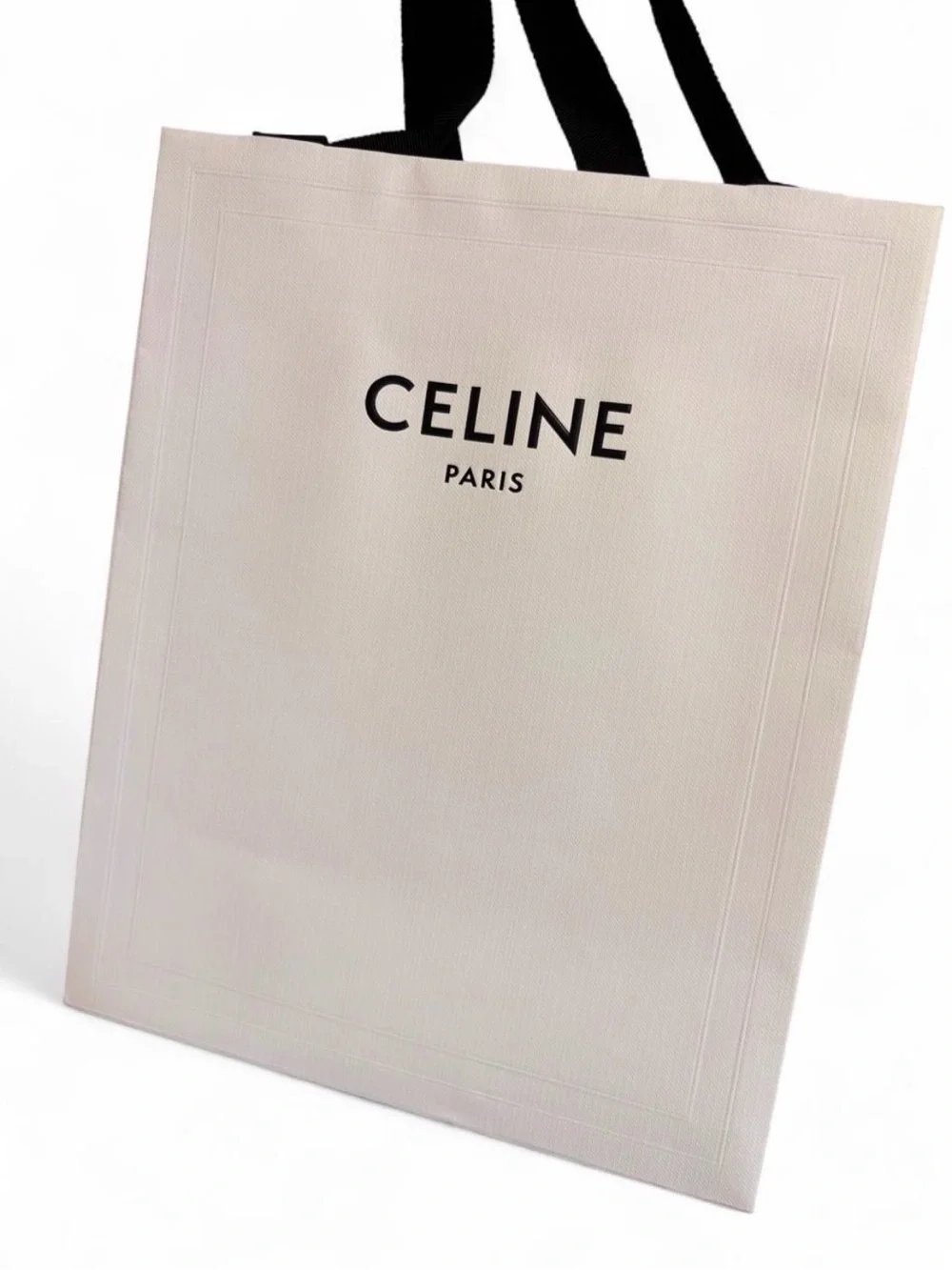 Celine White Paper Gift Bag with Black Straps